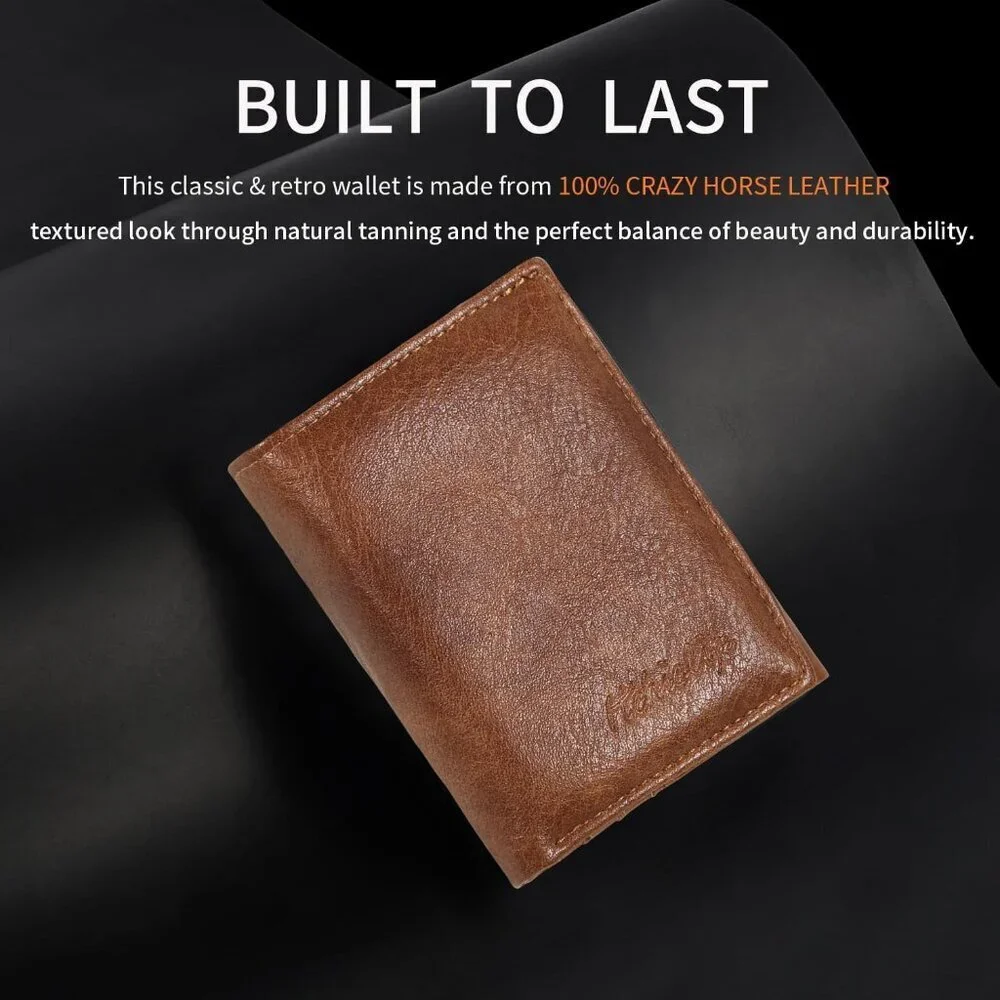 Men's Brown Wallet Card Classic Leather Design Durable Multiple Front Pocket
